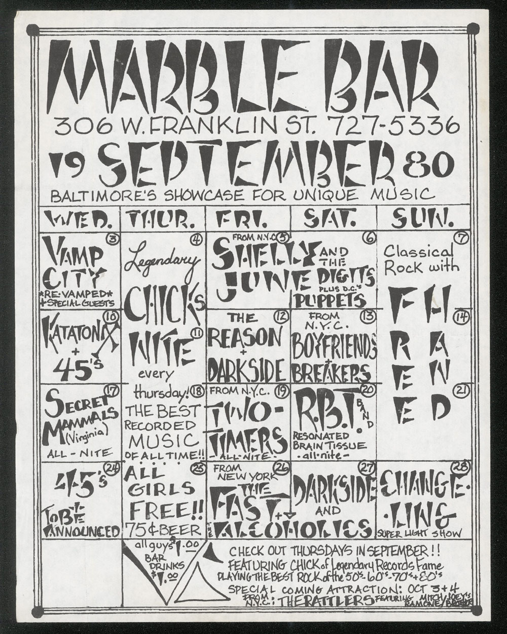 MARBLE BAR calendar 9/80