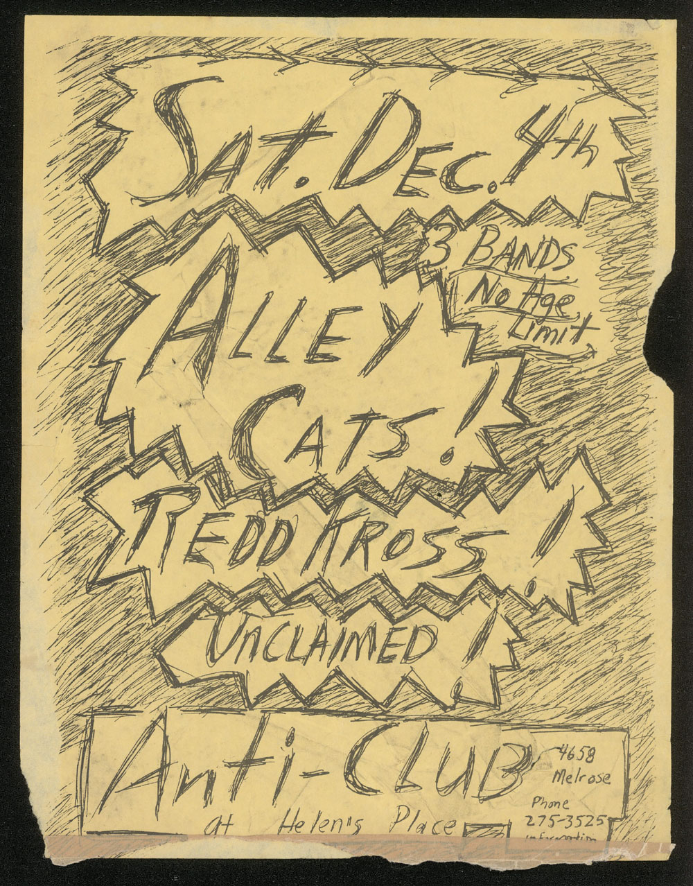 ALLEY CATS w/ Redd Kross, Unclaimed at Anti-Club