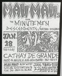 MAU-MAUS w/ Minutemen, Descendents, Aryan Disgrace at Cathay De Grande