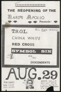 TSOL w/ China White, Red Cross, Symbol Six, Descendents at Bard's Apollo