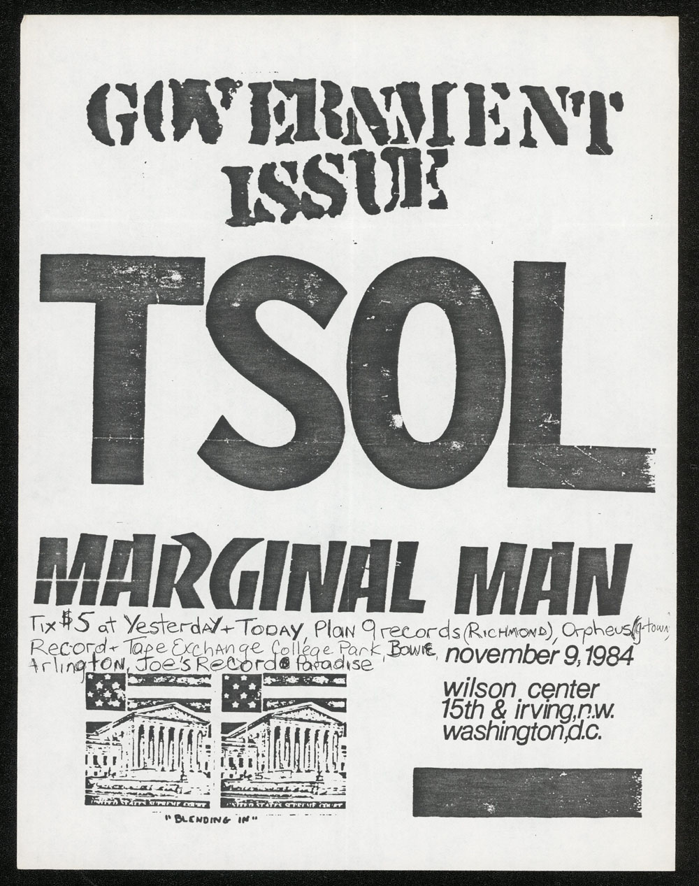 GOVERNMENT ISSUE w/ TSOL, Marginal Man at Wilson Center