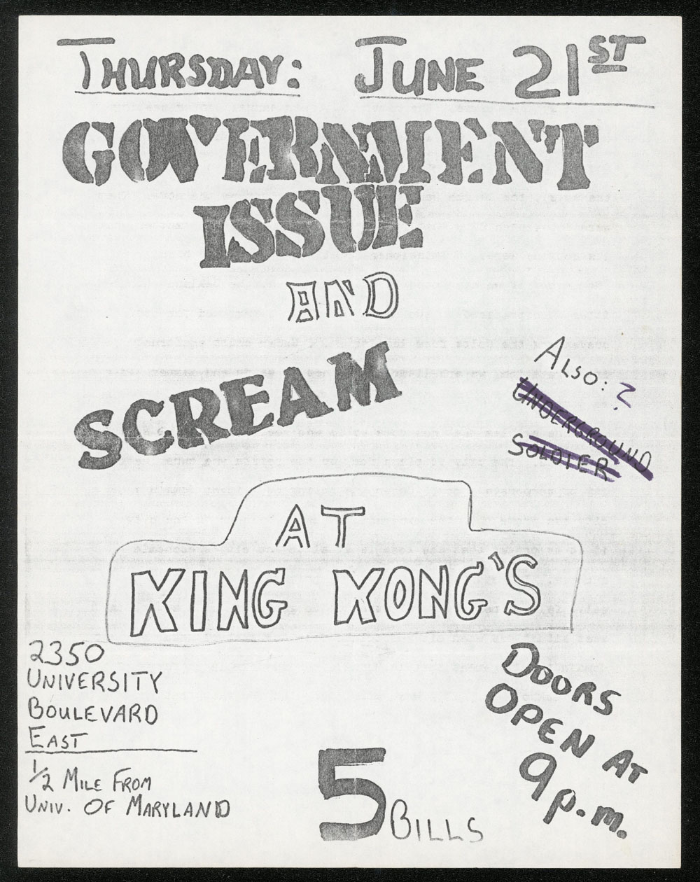 GOVERNMENT ISSUE w/ Scream at King Kong's