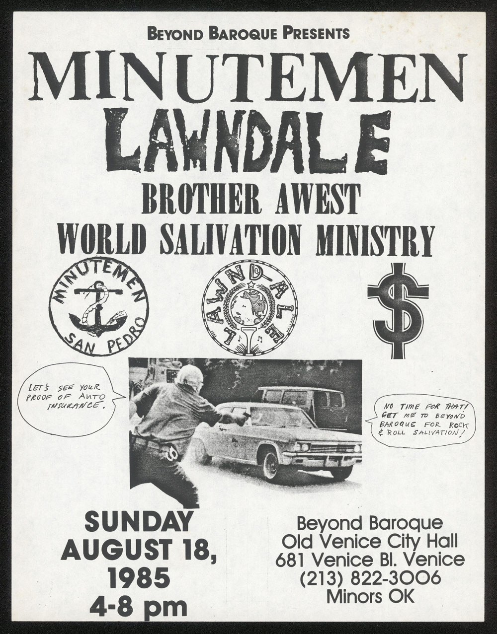 MINUTEMEN w/ Lawndale, Brother Awest, World Salivation Ministry at Beyond Baroque