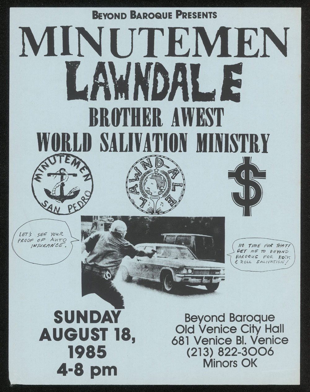 MINUTEMEN w/ Lawndale, Brother Awest, World Salivation Ministry at Beyond Baroque