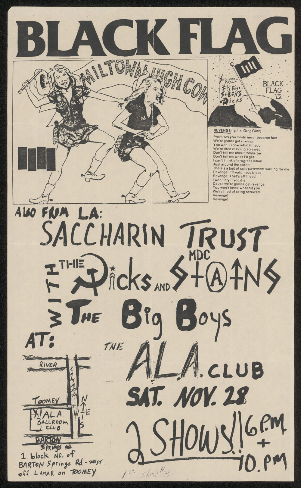 BLACK FLAG w/ Saccharine Trust, Dicks, Stains, Big Boys at the A.L.A. Club