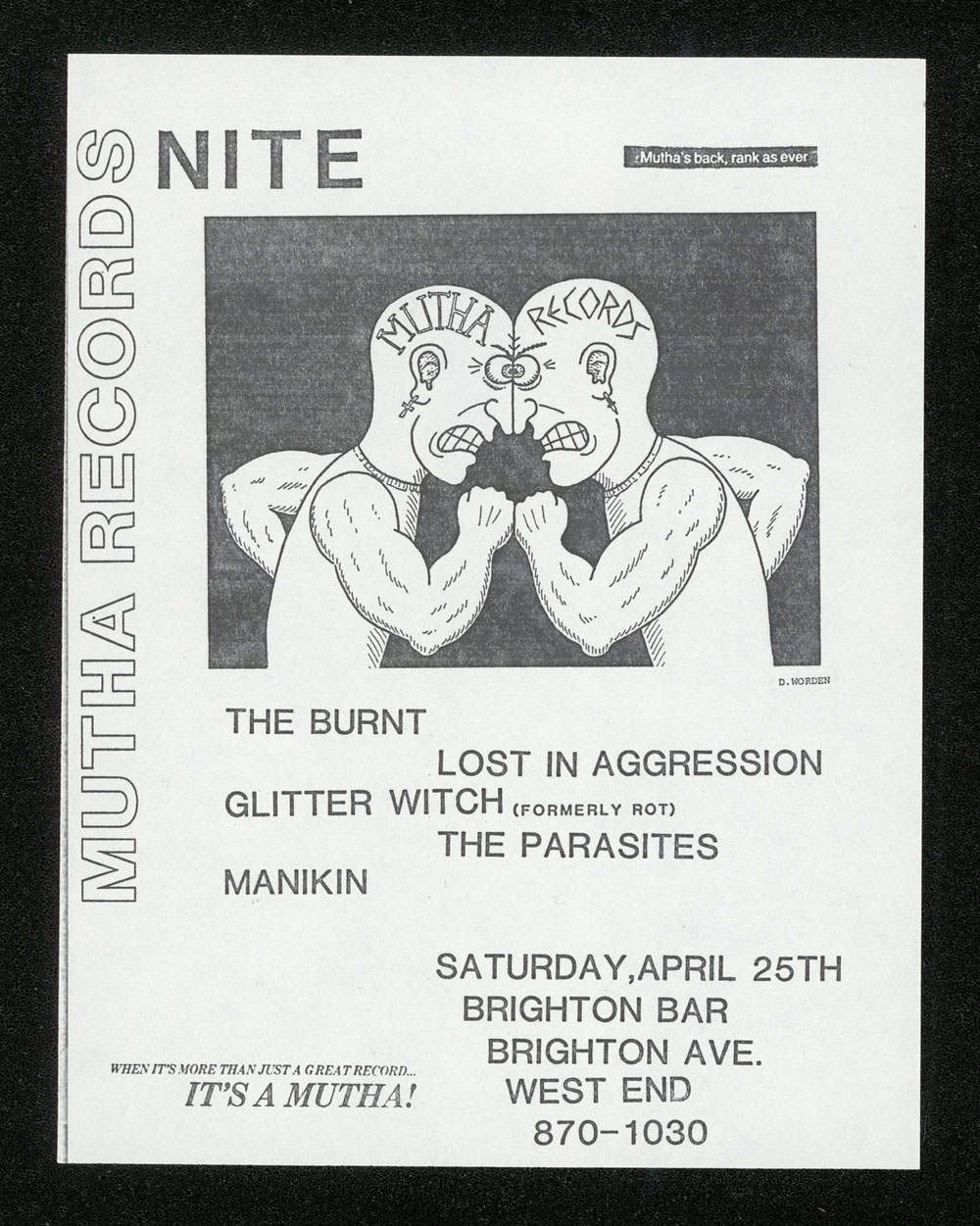 MUTHA RECORDS NITE w/ Burnt, Lost In Aggression, Glitter Witch, Parasites, Manikin at Brighton Bar #1