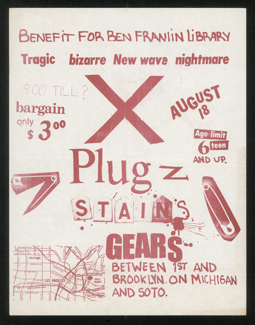 X w/ Plugz, Stains, Gears at Benefit for Ben Franklin Library