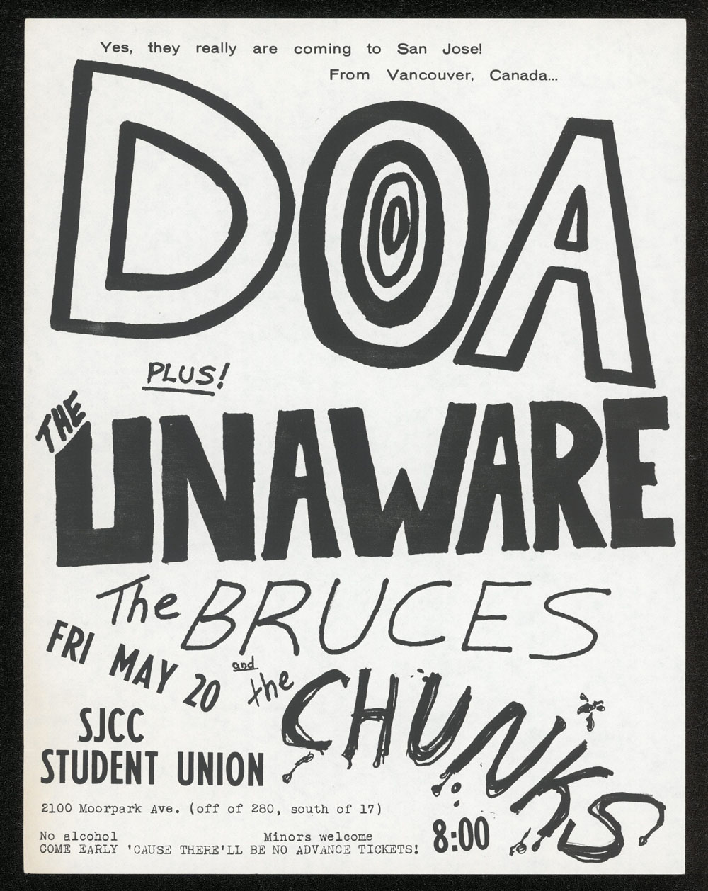 DOA w/ Unaware, Bruces, Chunks at SJCC Student Union