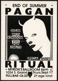 PAGAN RITUAL celebration w/ Geza X, Wild Kingdom, Vox Pop, Omlits at Myron's Ballroom POSTER