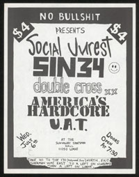 SOCIAL UNREST w/ Sin 34, Double Cross, America's Hardcore, U.A.T. at Sun Valley Sportsman Hall