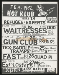 HOT KLUB calendar ~ February 1982