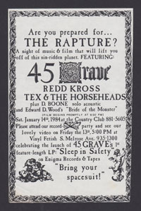45 GRAVE w/ Redd Kross, Tex & The Horseheads, D. Boone at the Country Club